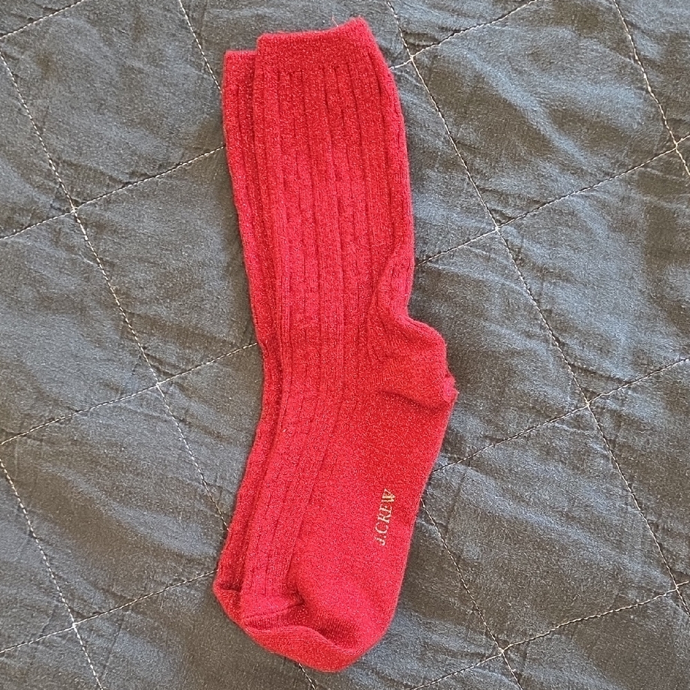 J. Crew Glittery/Shine Cable Trouser Socks Red